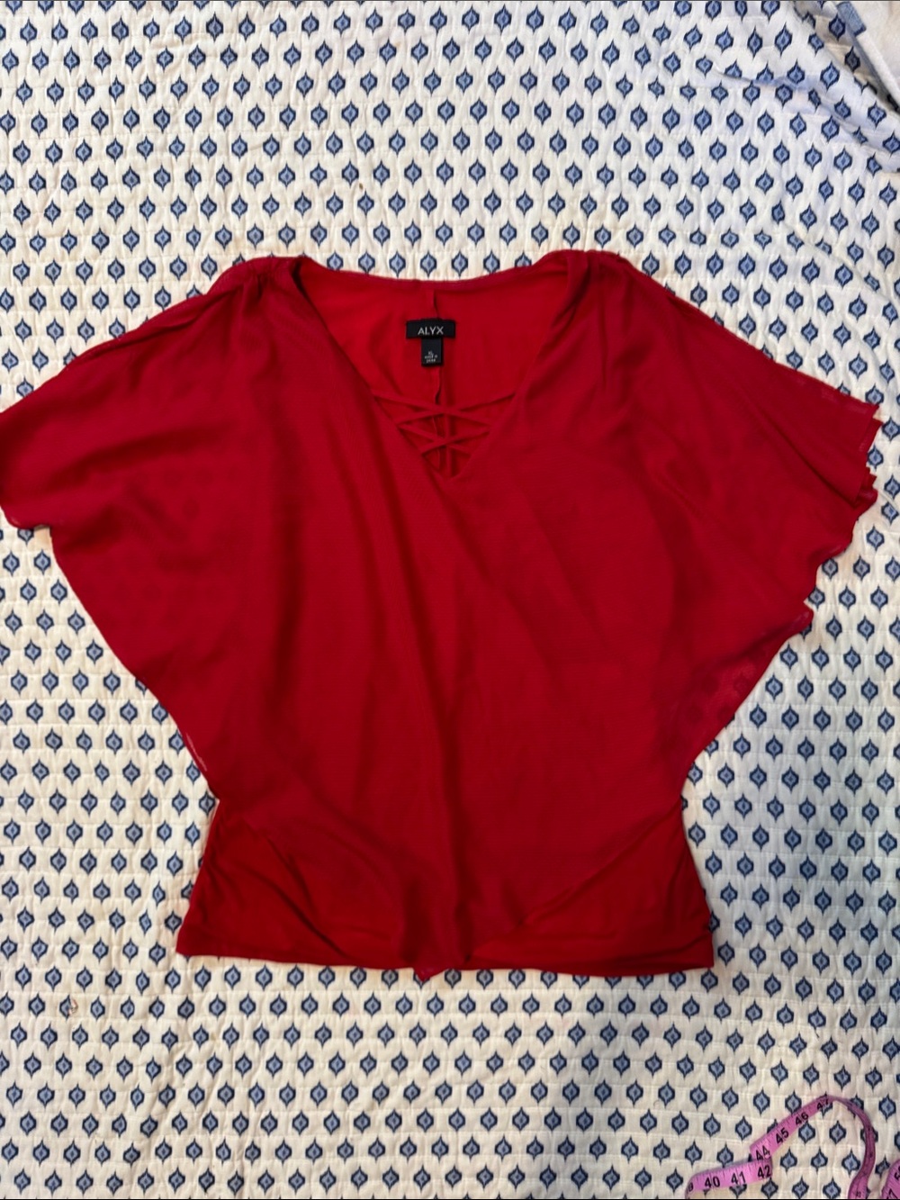 ALYX XL Red V-Neck tank Top with sheer drape overlay